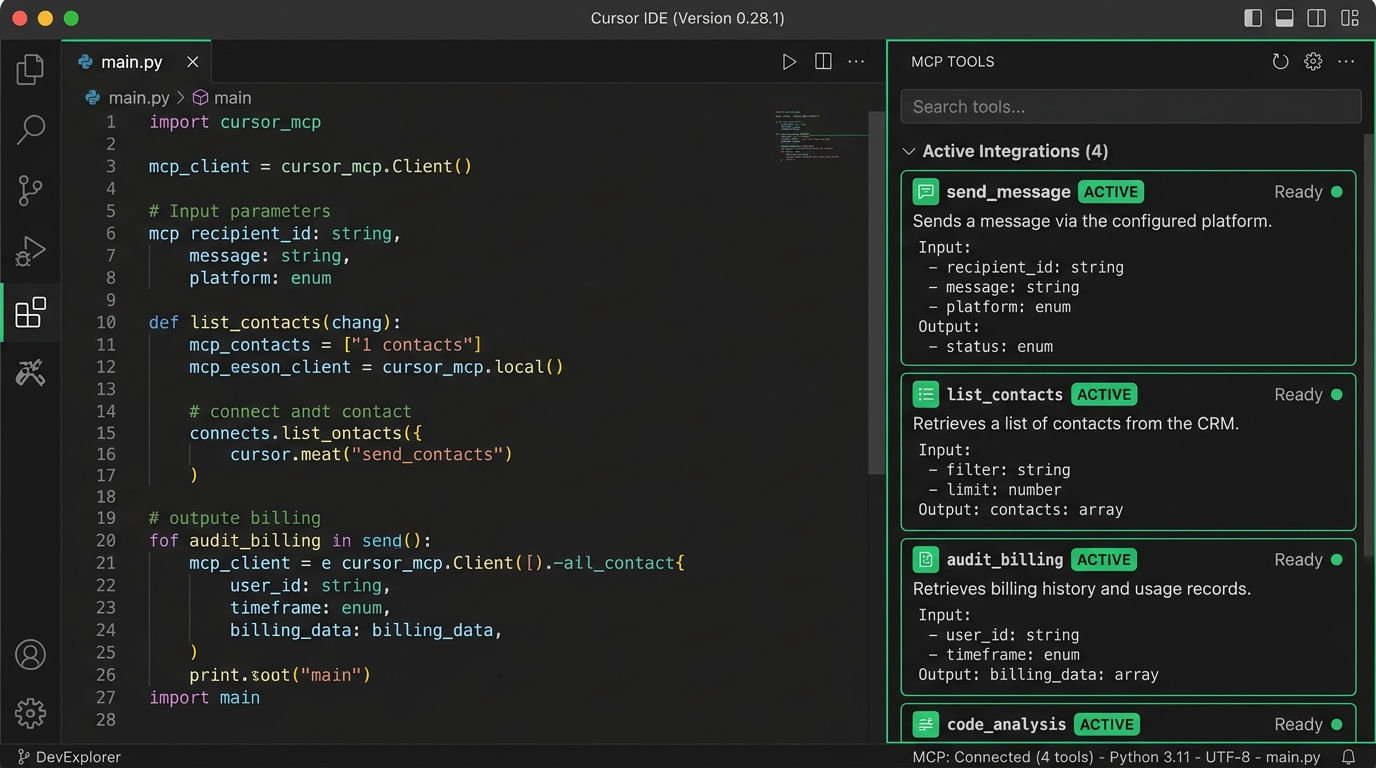 Cursor IDE MCP Active Tools Panel
