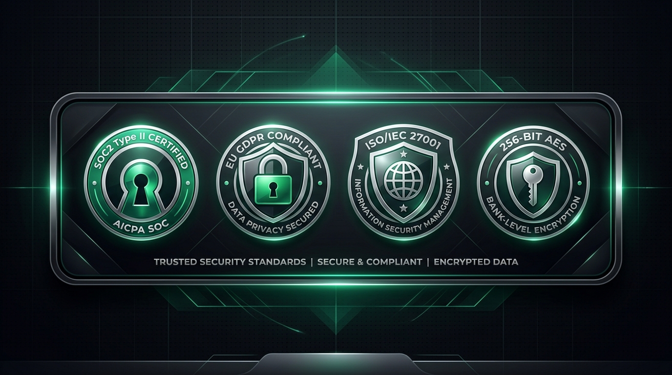 SOC2 Type II, EU GDPR, ISO 27001 Security Trust Badges